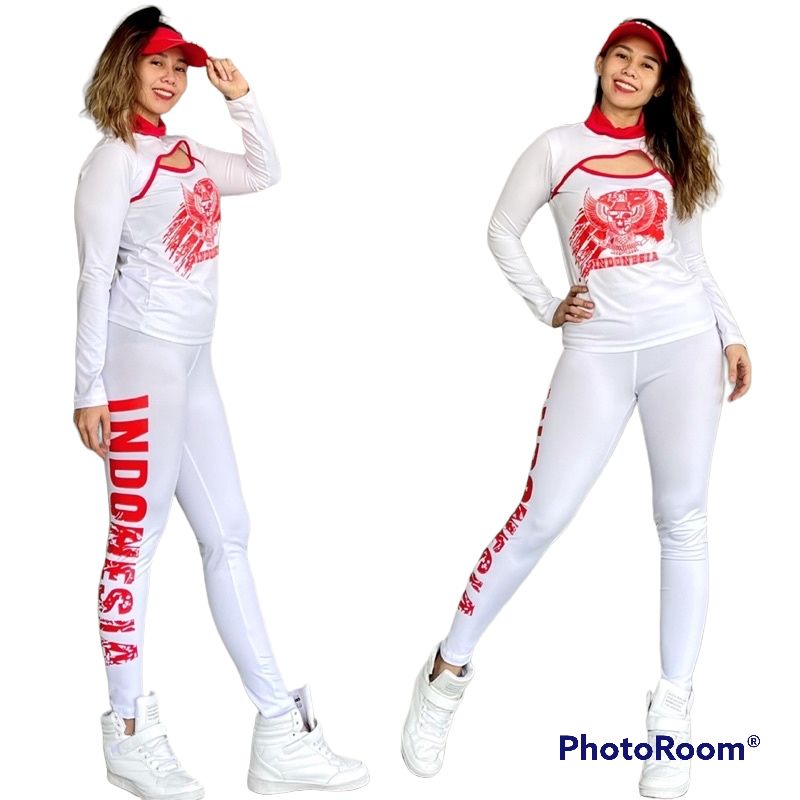 baju senam wanita merah putih garuda / setelan baju aerobic / setelan baju gowes