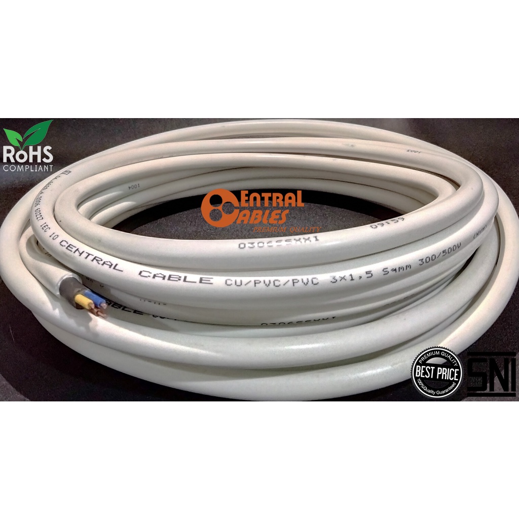 SNI Central Kabel Listrik NYM 3x1.5 Sqmm Meteran ( NYM 3x1.5mm NYM 3X1,5 NYM 3x1,5mm ) 500V