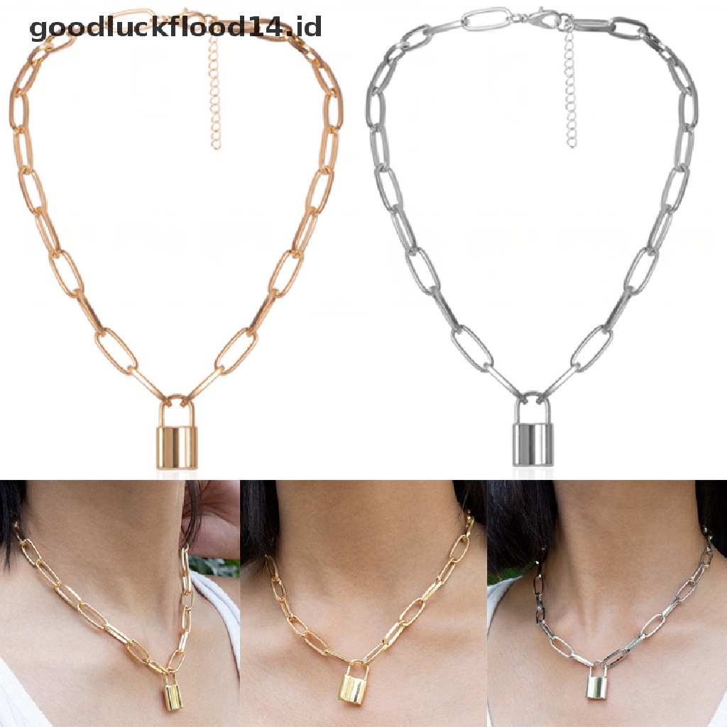 [OOID] Lock Pendant Necklace Padlock Charms Long Chain Unisex Punk Hiphop Jewelry Gift ID