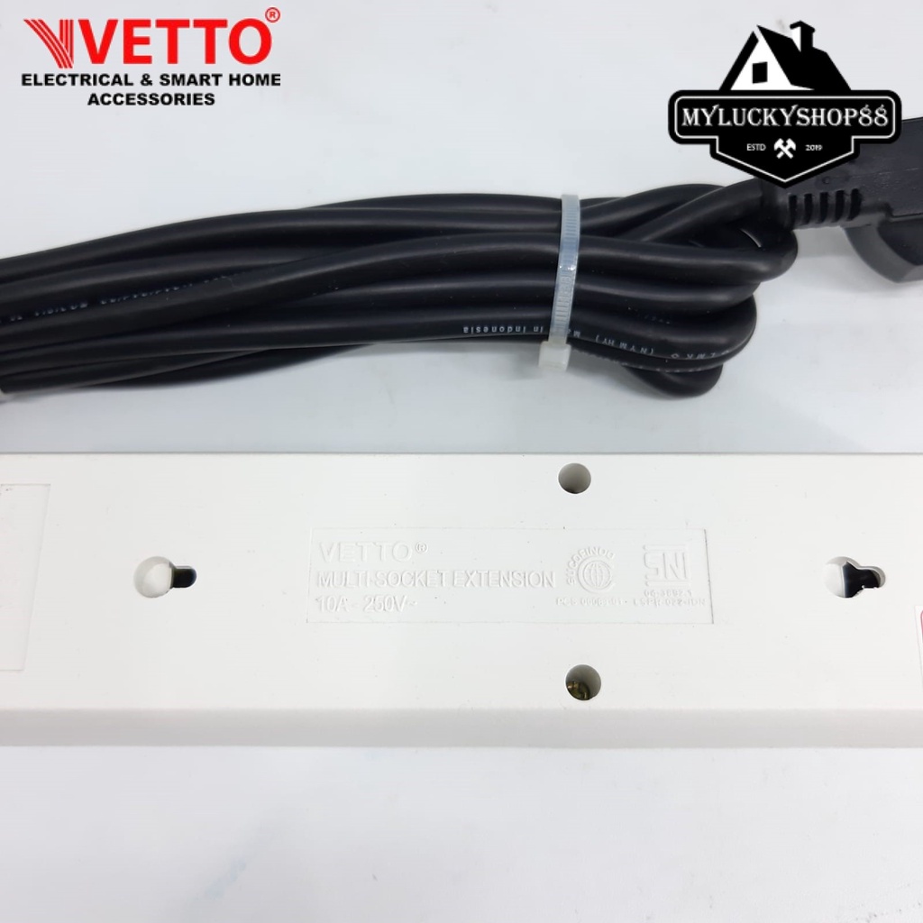 Vetto Stop Kontak 4 Lubang 3 Meter Full Universal SNI V8204+TB 3M