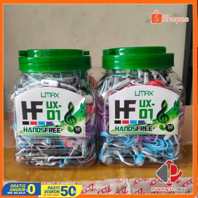 Headset Handsfree Toples UMAX UX-01 isi 50 pcs EXTRA BASS Earphone MANTAP
