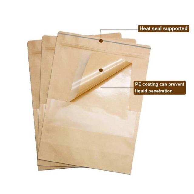 Kraft standing pouch brown window ukuran besar