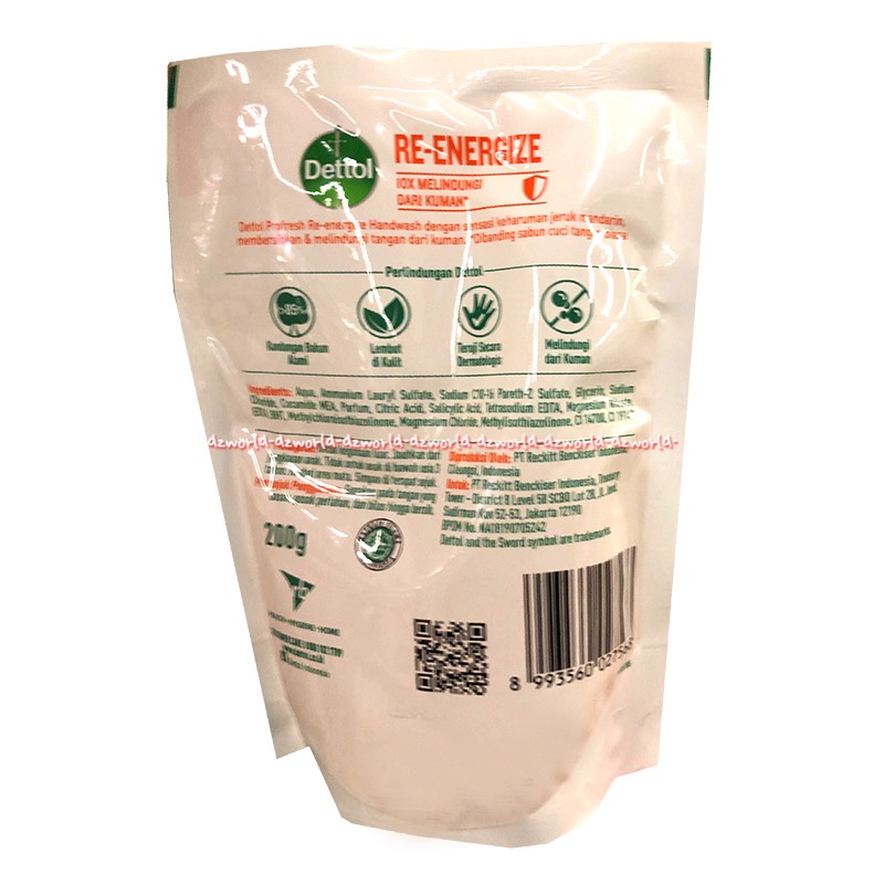 Dettol 200ml Original Sensitive Re-Energize Handwash Anti Bakteri Refill Sabun Cuci Tangan