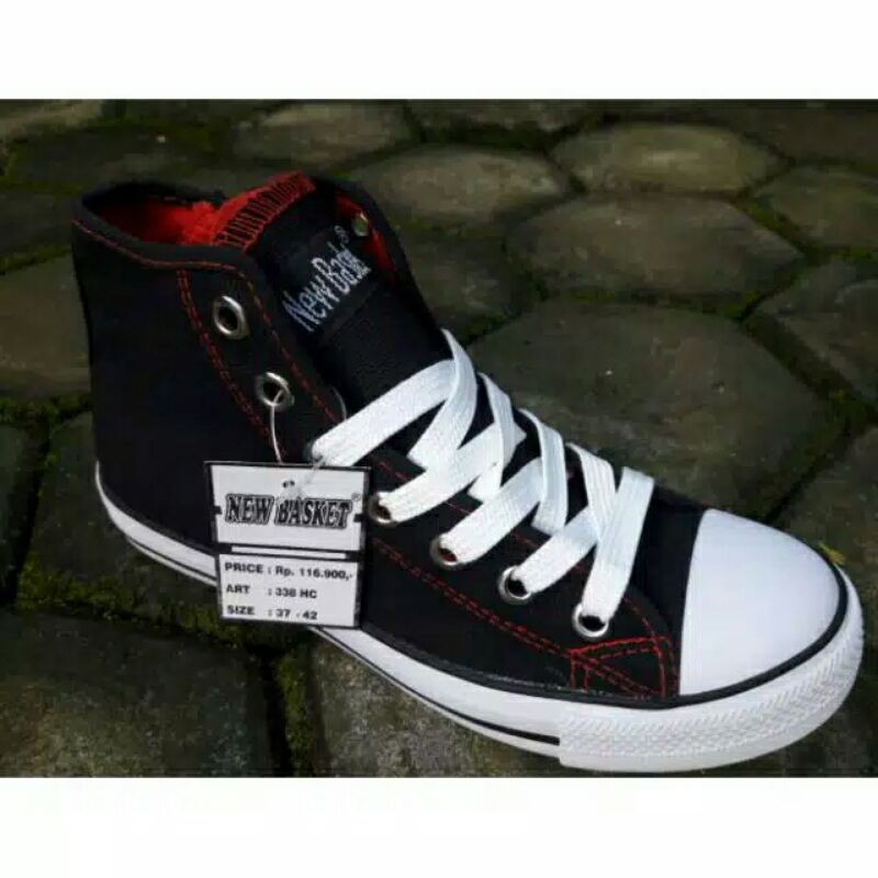 SEPATU NEW BASKET HITAM/MERAH HC -SEPATU SEKOLAH-