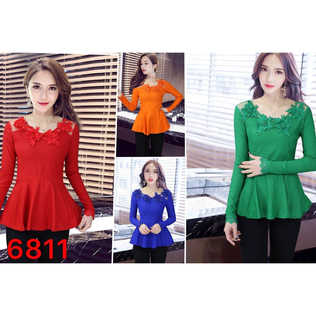 Atasan Peplum Cotton Stretch Renda 6811#