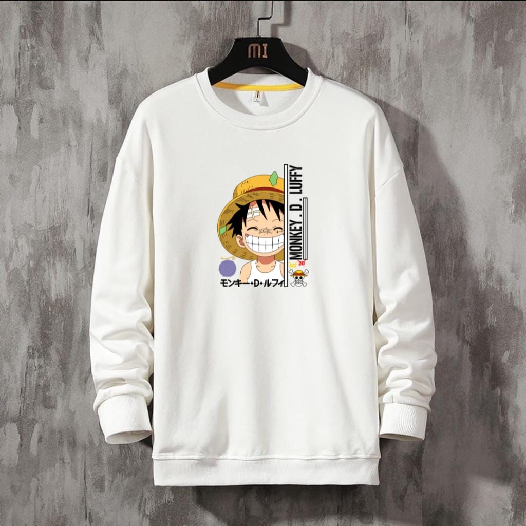 JOSJOLI_STORE/Sweater Luffy Angkat Tangan dan Luffy Nyengir/Atasan Pria Dewasa Lengan Panjang/L XL