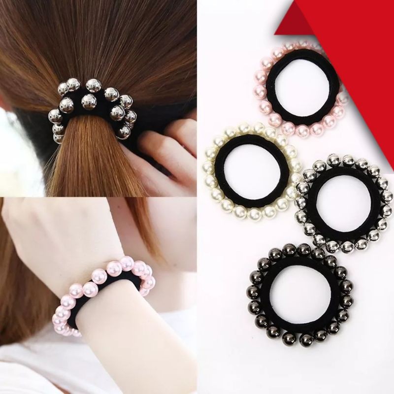 Ikat Rambut 12pcs  Gelang Elastis Variasi Mutiara Mute Grosir