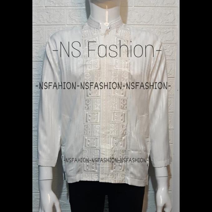 Baju Koko Muslim Size M L XL Lengan Panjang Semi Sutra Putih Bariq