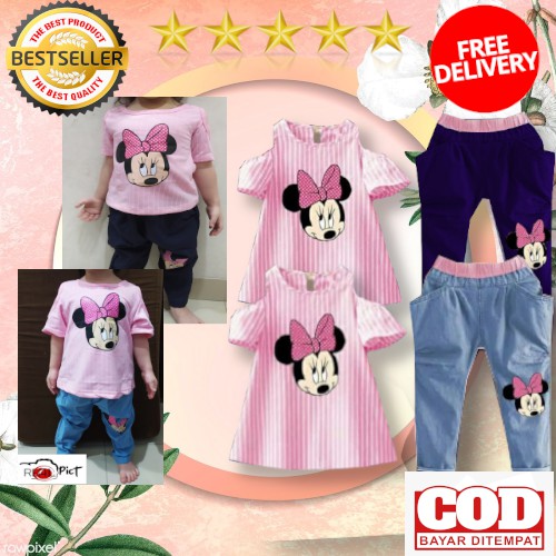 VISION ONLINE-STRIPY MINNIE PINKY/ setelan anak perempuan murah kekinian umur 1-4 thn bagus celana