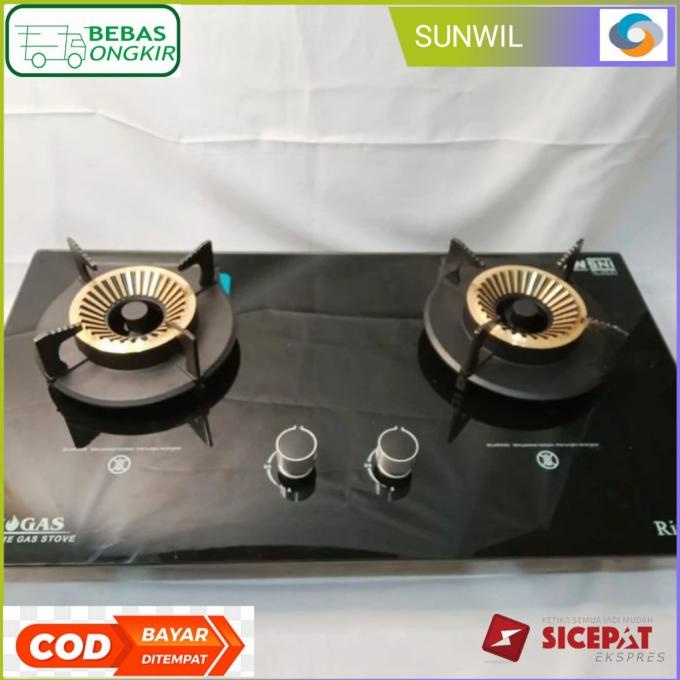 KOMPOR KACA TANAM 2 TUNGKU BISA DIANGKAT + MERK PROGAS - FULL HITAM TERBARU4524