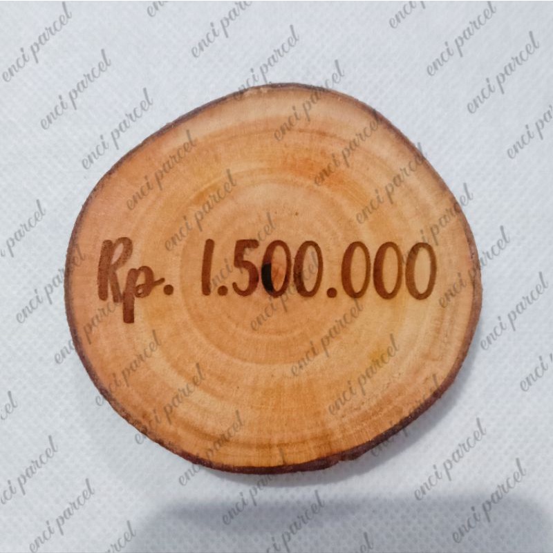 wood slice grafir tanggal bulan tahun Rp nominal mahar hiasan mahar