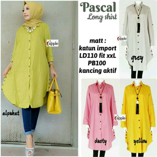 Pascal Longshirt, Longshirt, tunik, atasan wanita, modern Tunik, kekinian tunik, tunik modis, jumbo