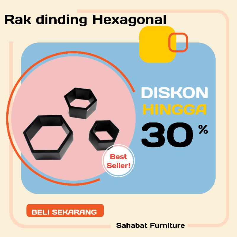 Rak dinding kayu segi enam Hexagonal