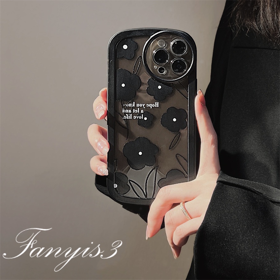 Compatible For iPhone 14 13 12 11 Pro Max X XR Xs Max 8 7 Plus SE 2020 Soft Case Pelindung Motif Bunga Hitam Untuk
