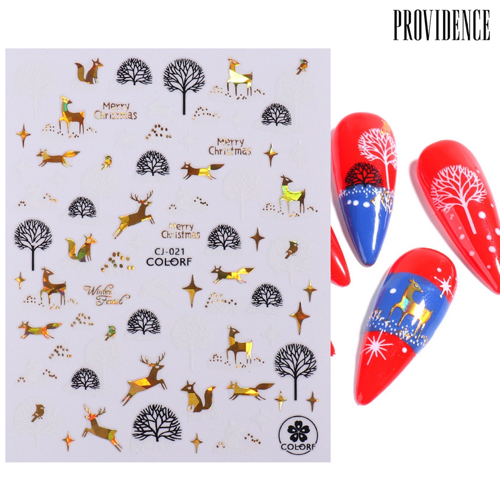 Providence 3pcs / Set Stiker Kuku Motif Natal 3d Warna-Warni Untuk Manicure / Nail Art