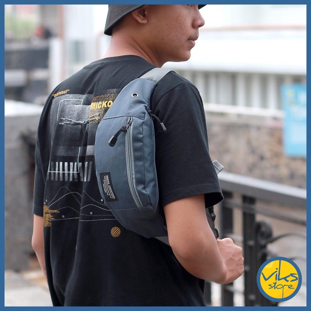 Tas Selempang Tas Pinggang Cowok Pria Distro Premium Lokal Ukuran Sedang Kasual Simpel Waist Bag