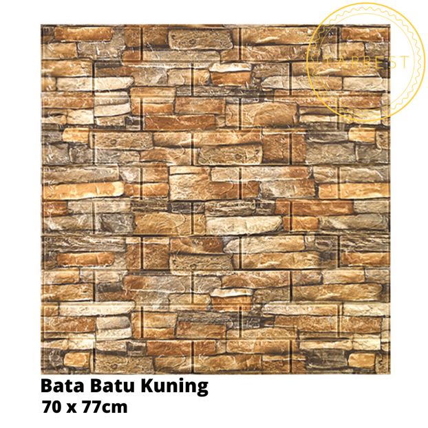 Wallpaper Dinding Foam 3D Motif Batu Marmer Kotak Putih 70 X 77CM 3mm-Bata Batu kuning