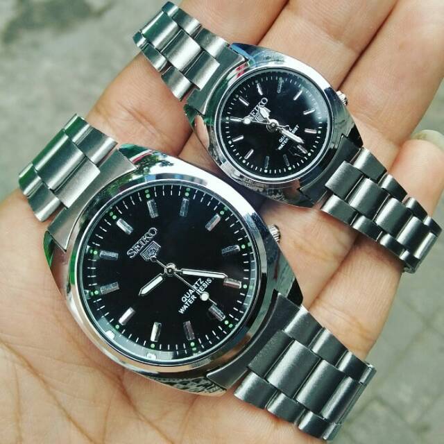 Original JAM TANGAN SEIKO COUPLE SK882 SILVER-HITAM Premium Kekinian