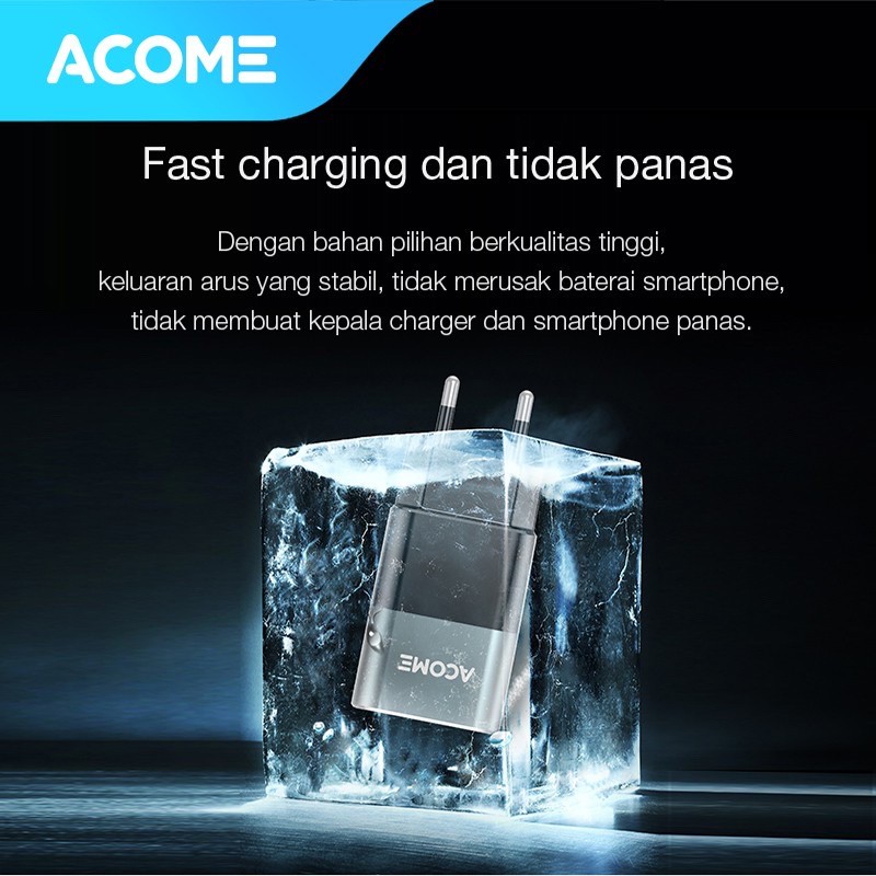 ACOME AC01 Charger Original 3A QC3.0 Fast Charging Micro USB Type-C OPPO iPhone Garansi Resmi 1 Thn