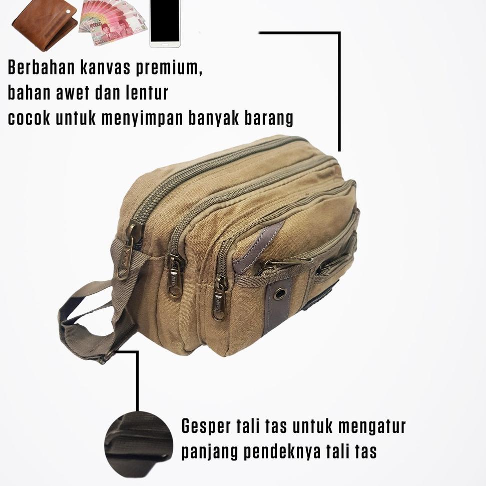 Tas Selempang Kanvas Polo Campro Tas 7 Resleting Polo Campro Kanvas Import Q47C