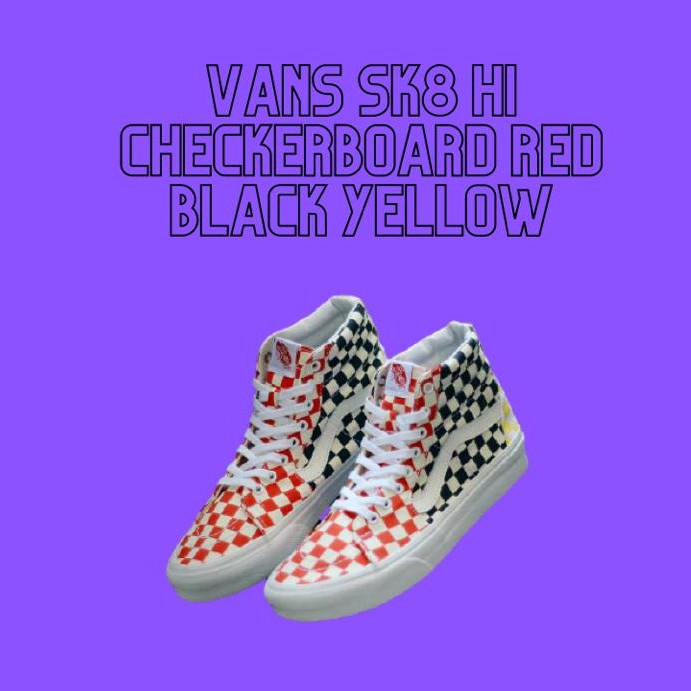 VANS SK8 HI CHECKERBOARD RED BLACK YELLOW