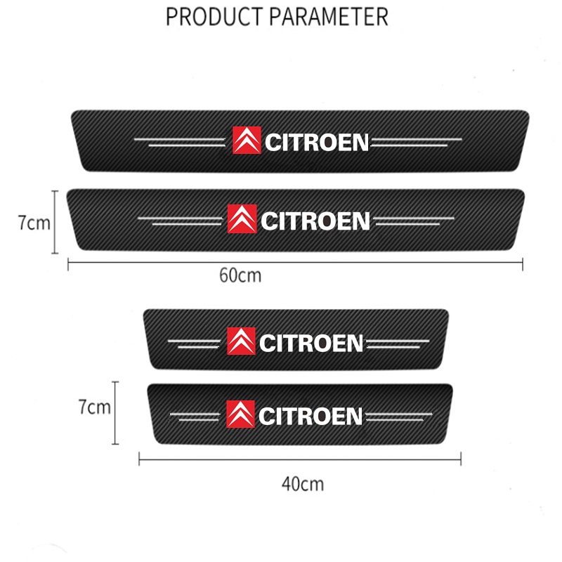 4pcs Pelindung Sill Pintu Mobil Bahan Carbon Fiber Untuk Citroen