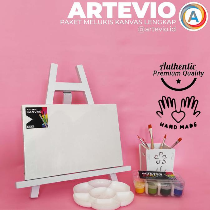 Baru Paket Lukis Mini Polos / Paket Kanvas Lukis Cat Poster Kuas Dan Easel - 30 X 20 Murah