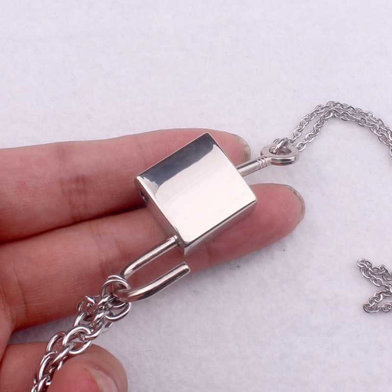 Kalung 2 Susun Gaya Punk Hiphop Rock Gothic dengan Liontin Gembok+Kunci Warna Silver