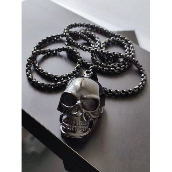 Kalung Titanium Import Black Motif Tengkorak Pria