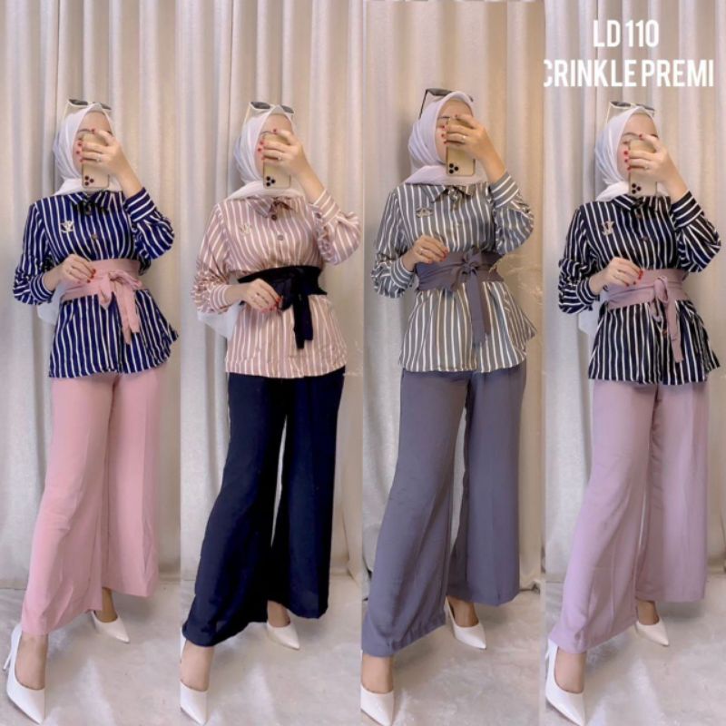 Setelan Wanita / Oneset / Setcel Salur Shakila kombi Crinkle (Dorthe)