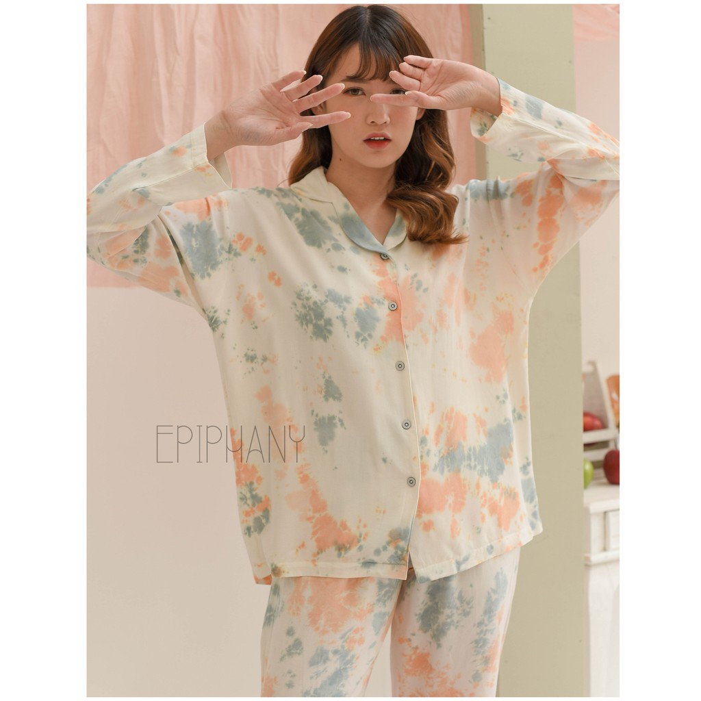 Serendipity Long Long - Tie Dye Jumputan Baju Tidur Setelan Peach dan Hijau Wear Epiphany