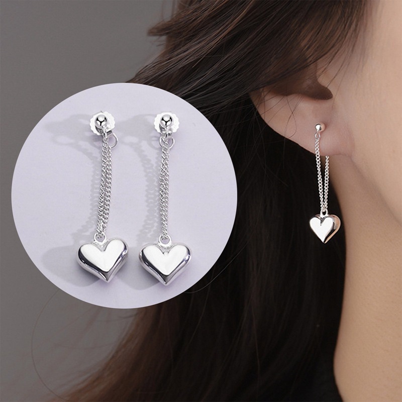 Anting Tusuk Gantung Wanita Bahan Sterling Silver 925 Desain Hati + Rumbai Gaya Vintage Untuk Pesta