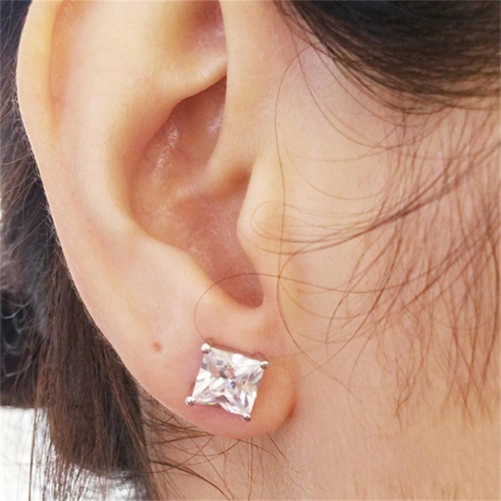 ROW Fashion White Diamond Stud Women Men Shiny Zircon Earrings Wedding Engagement New Jewelry Gifts Piercing Square