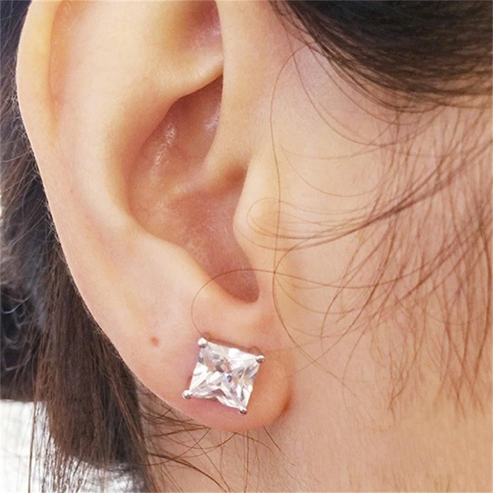 ROW Fashion White Diamond Stud Women Men Shiny Zircon Earrings Wedding Engagement New Jewelry Gifts Piercing Square