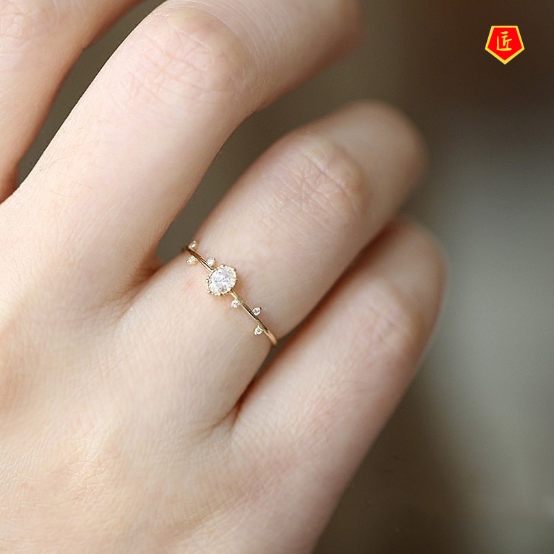 [Ready Stock]14K Gold Oval Slim Chic Branch Diamond Ring