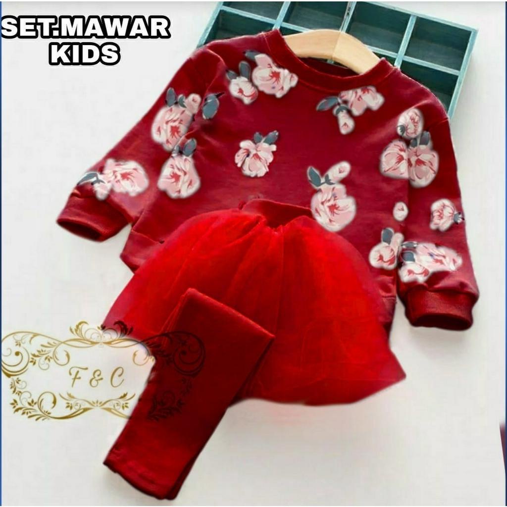 PCS SET MAWAR KIDS FASHION PAKAIAN ANAK PEREMPUAN SETELAN ATASAN DAN CELANA BAHAN BABYTERRY FE