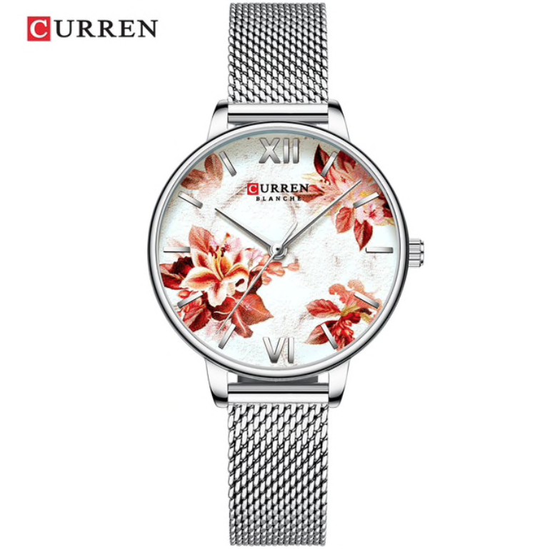 Jam Tangan Wanita Curren Flower Dial 9060L Tali Kulit &amp; Tali Pasir Original