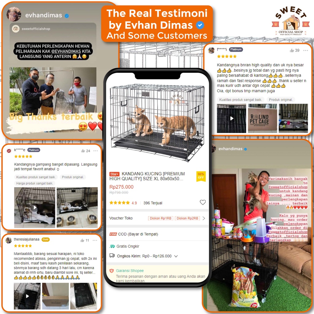 KANDANG KUCING [PREMIUM HIGH QUALITY] SIZE XL 80x60x50 SUPER TEBAL IMPORT - RALIND PET CAGE-4