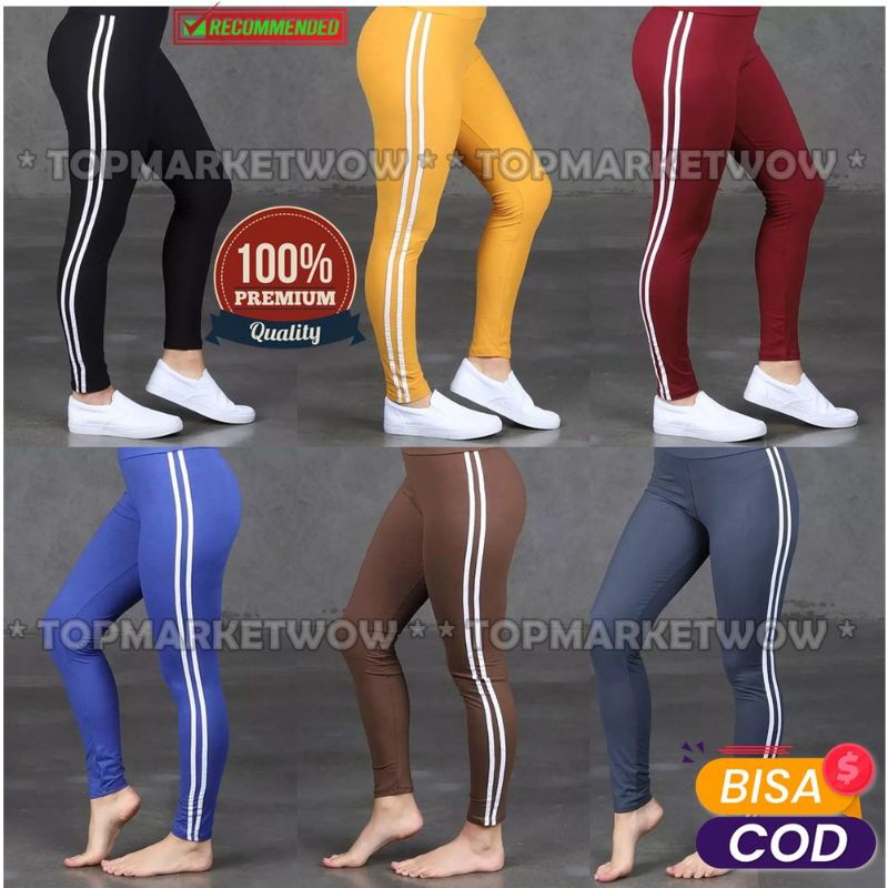 CELANA LEGGING SENAM POLOS STIP PUTIH