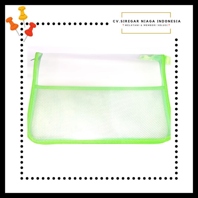 

(1 Pcs) Map Zipper Bag Plastik Transparan Resleting Jaring / Folder Organizer Tebal Ukuran File F4 atau Folio Polos ORI Murah Berkualitas