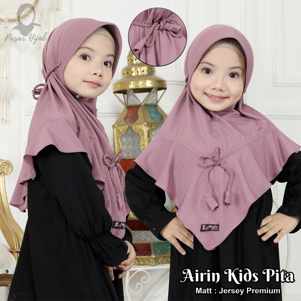 Kerudung Anak Tali Kepang AIRIN KIDS PITA Hijab Anak Bahan Jersey Airis Terbaru Pasar Hijab