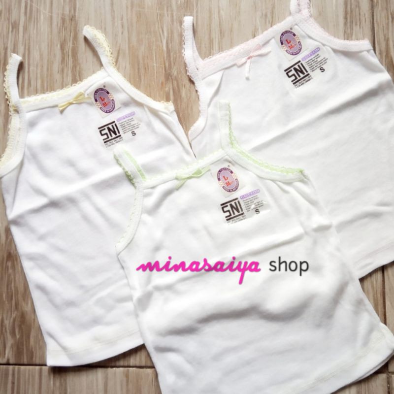 LOVE AND MOM 3 pcs dan 6 pcs Kaos Dalam Bayi dan Anak Perempuan SNI Singlet Tali Tanktop Putih Uk. S - L5