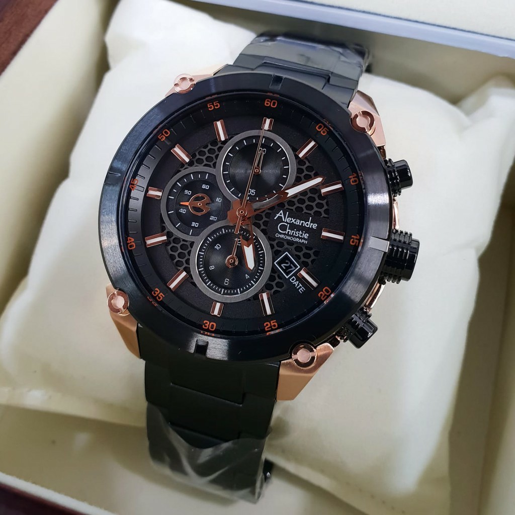 alexandre Christie  AC 6490 pria original  stainless steel hitamrose gold