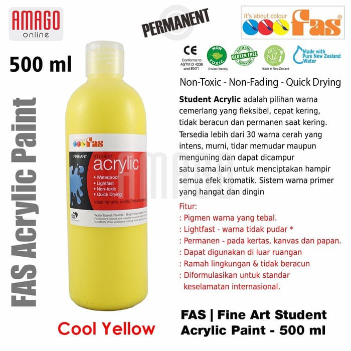 FAS - STUDENT ACRYLIC PAINT - 500 ML - COOL YELLOW