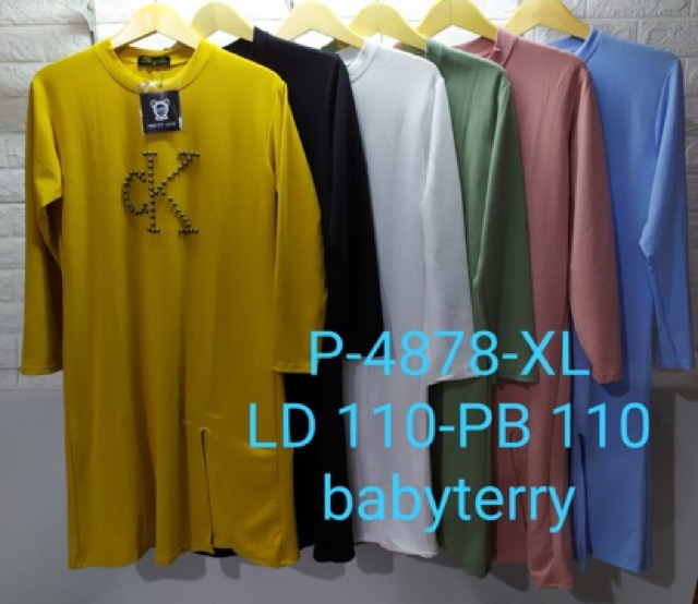 Tunik panjang import bahan babyterry ld 110cm