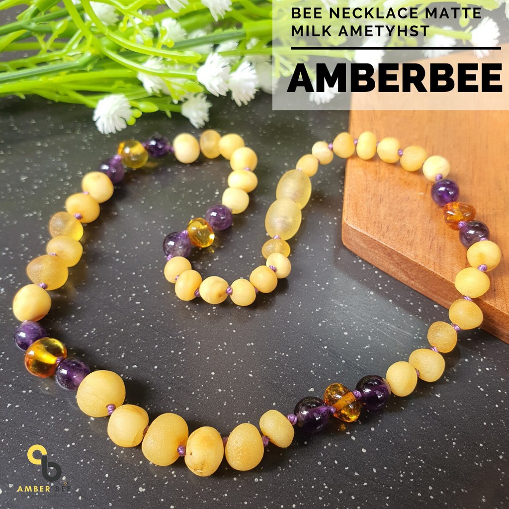 Kalung Amber Cantik Anak untuk Kesehatan (100% Premium Mate Milk Amethyst NMMA18 By Amber Bee)