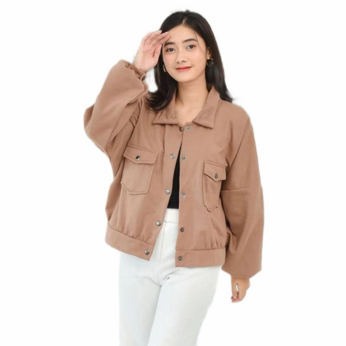 Jaket Wanita JAKET WANITA OLIN BUTTON - moca(D7E5) Jaket Wanita Jumbo Jaket Wanita Parasut BEST SELL