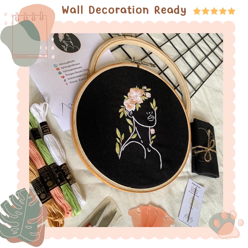 [Hasil Jadi] Embroidery Flower Face Wall Decoration- Hiasan dinding handmade sulam tangan