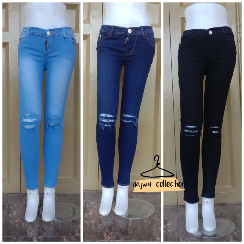 Celana jeans sobek lutut wanita termurah