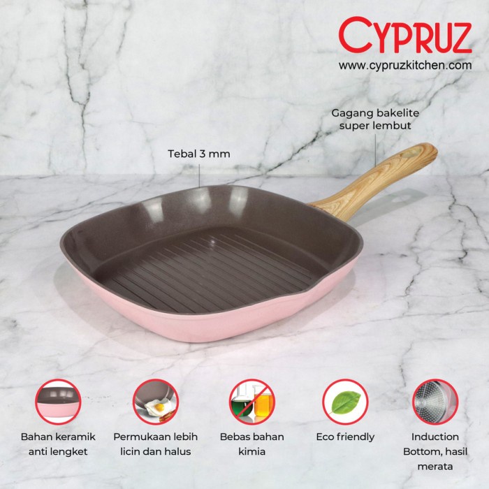 Cypruz Pink Ceramic Grill Pan / Panggangan Anti Lengket